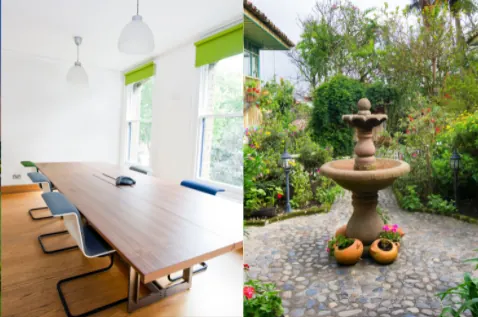 Library and garden fountain